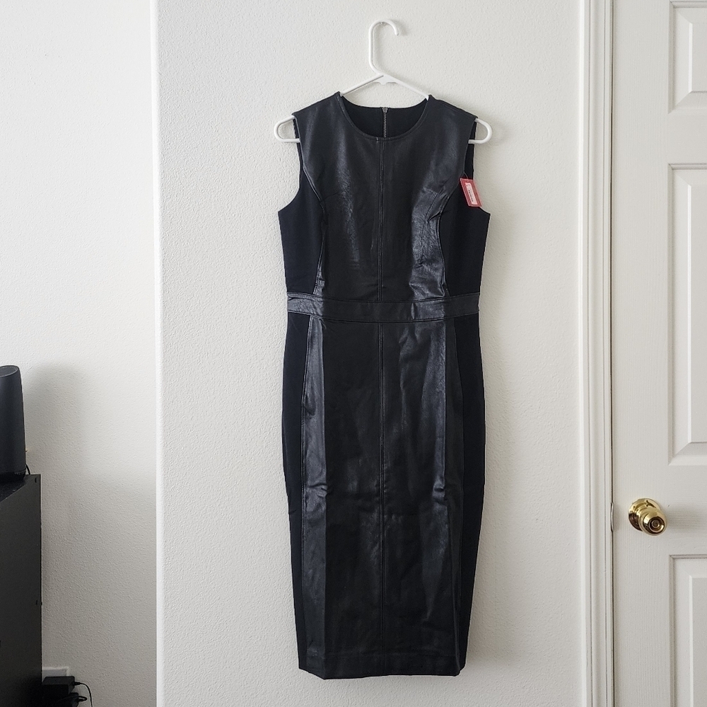 Spanx Mixed Media Faux Leather Sheath Dress Size Large